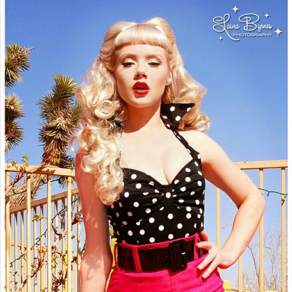 Deadly Dames Black and White Psychobilly Halter S